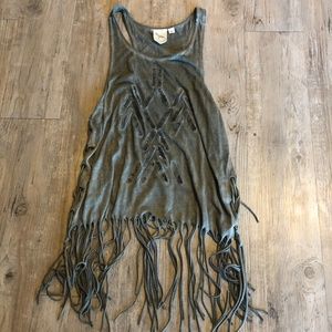 Buckle Green Fringe Tank Top